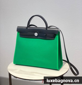 Hermes Herbag 31CM Original Canvas Leather & Calfskin 48887 green&black