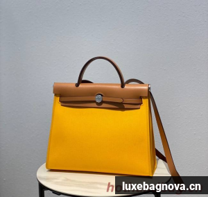 Hermes Herbag 31CM Original Canvas Leather & Calfskin 48887 light yellow&brown