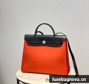 Hermes Herbag 31CM Original Canvas Leather & Calfskin 48887 orange&black