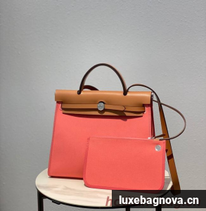 Hermes Herbag 31CM Original Canvas Leather & Calfskin 48887 pink&brown