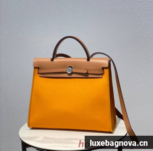 Hermes Herbag 31CM Original Canvas Leather & Calfskin 48887 yellow&brown