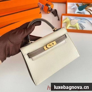 Hermes Kelly 19cm Shoulder Bags Epsom Leather KL19 Gold hardware Cream&gray