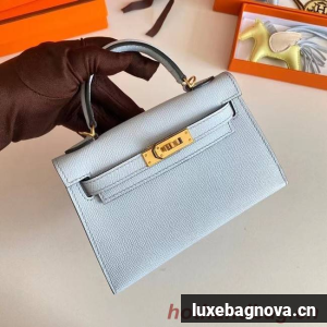 Hermes Kelly 19cm Shoulder Bags Epsom Leather KL19 Gold hardware Glacier blue