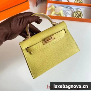 Hermes Kelly 19cm Shoulder Bags Epsom Leather KL19 Gold hardware lemon