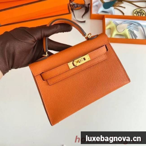 Hermes Kelly 19cm Shoulder Bags Epsom Leather KL19 Gold hardware orange
