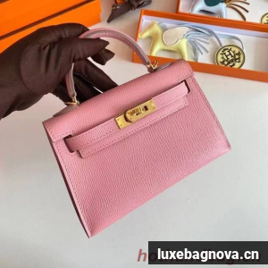 Hermes Kelly 19cm Shoulder Bags Epsom Leather KL19 Gold hardware pink