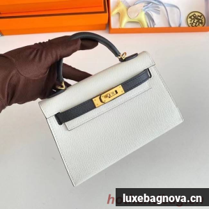 Hermes Kelly 19cm Shoulder Bags Epsom Leather KL19 Gold hardware white&black