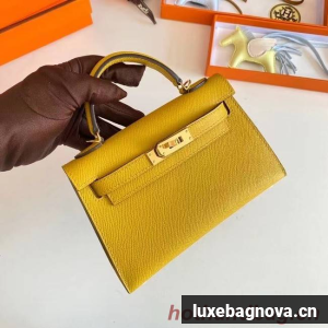 Hermes Kelly 19cm Shoulder Bags Epsom Leather KL19 Gold hardware yellow