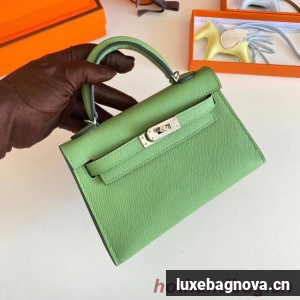 Hermes Kelly 19cm Shoulder Bags Epsom Leather KL19 Silver hardware Avocado Green