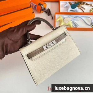 Hermes Kelly 19cm Shoulder Bags Epsom Leather KL19 Silver hardware Cream&gray