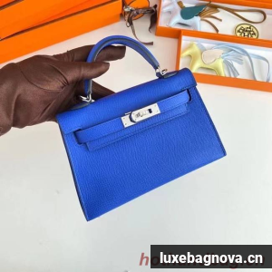 Hermes Kelly 19cm Shoulder Bags Epsom Leather KL19 Silver hardware Electro optic blue
