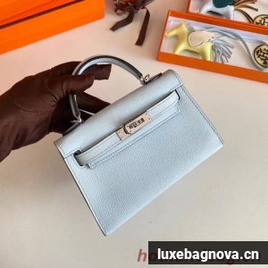 Hermes Kelly 19cm Shoulder Bags Epsom Leather KL19 Silver hardware Glacier blue