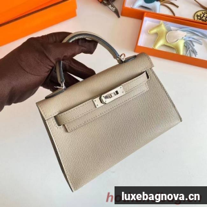 Hermes Kelly 19cm Shoulder Bags Epsom Leather KL19 Silver hardware Pearl grey