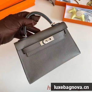 Hermes Kelly 19cm Shoulder Bags Epsom Leather KL19 Silver hardware gray