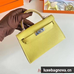 Hermes Kelly 19cm Shoulder Bags Epsom Leather KL19 Silver hardware lemon