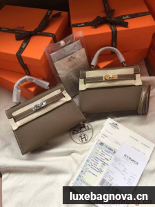 Hermes Kelly 19cm Shoulder Bags Epsom Leather KL19 dark grey