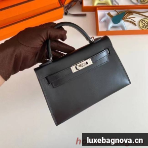 Hermes Kelly 19cm Shoulder Bags box Leather KL19 Silver hardware black