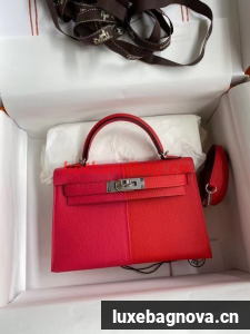 Hermes Kelly 19cm Shoulder Bags Epsom Leather KL19 Silver hardware red&pink