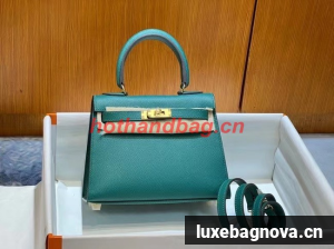 Hermes Kelly 20cm Shoulder Bags Epsom KL2750 Lake green&gold
