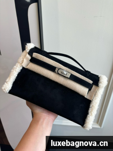 Hermes Kelly 22cm Tote Bag Suede Leather KL22 black