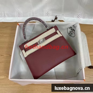 Hermes Kelly 25cm Shoulder Bags Epsom KL2755 Burgundy&silver-Tone Metal
