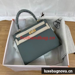 Hermes Kelly 25cm Shoulder Bags Epsom KL2755 Fog blue&gold-Tone Metal