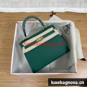 Hermes Kelly 25cm Shoulder Bags Epsom KL2755 Lake green&gold-Tone Metal