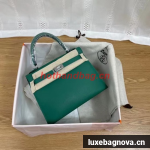 Hermes Kelly 25cm Shoulder Bags Epsom KL2755 Lake green&silver-Tone Metal