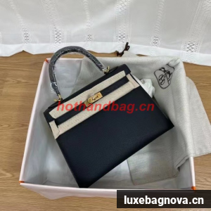 Hermes Kelly 25cm Shoulder Bags Epsom KL2755 black&gold-Tone Metal