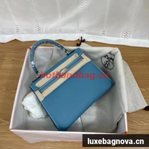 Hermes Kelly 25cm Shoulder Bags Epsom KL2755 blue&silver-Tone Metal