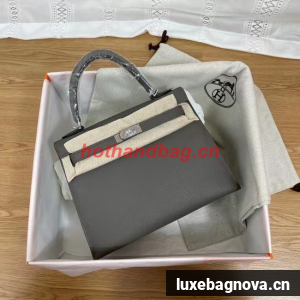 Hermes Kelly 25cm Shoulder Bags Epsom KL2755 dark grey&silver-Tone Metal