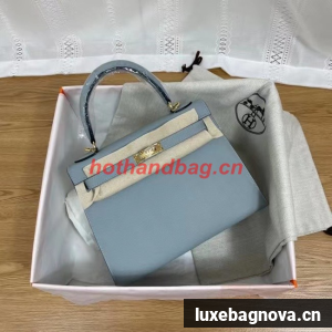 Hermes Kelly 25cm Shoulder Bags Epsom KL2755 light blue&gold-Tone Metal