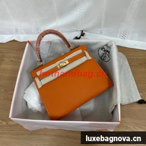 Hermes Kelly 25cm Shoulder Bags Epsom KL2755 orange&gold-Tone Metal
