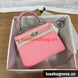 Hermes Kelly 25cm Shoulder Bags Epsom KL2755 pink&silver-Tone Metal
