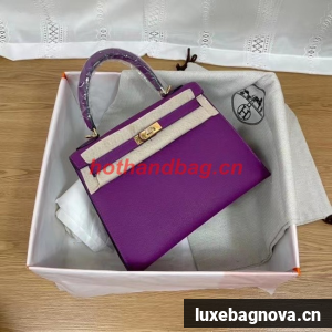 Hermes Kelly 25cm Shoulder Bags Epsom KL2755 purple&gold-Tone Metal