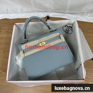 Hermes Kelly 25cm Shoulder Bags Epsom KL2755 sky blue&gold-Tone Metal