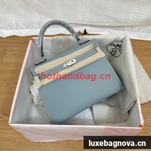 Hermes Kelly 25cm Shoulder Bags Epsom KL2755 sky blue&silver-Tone Metal