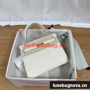 Hermes Kelly 25cm Shoulder Bags Epsom KL2755 white&gold