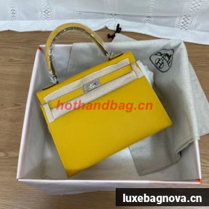 Hermes Kelly 25cm Shoulder Bags Epsom KL2755 yellow&silver-Tone Metal