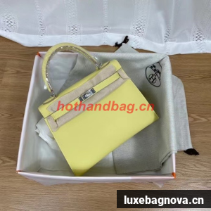 Hermes Kelly 25cm Shoulder Bags Epsom KL2755 yellow&silver-Tone Metal