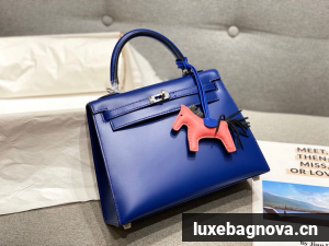 Hermes Kelly 28cm Shoulder Bags Smooth Box Leather KL28 Blue Silver-Tone