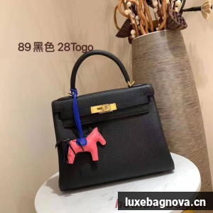 Hermes Kelly 28cm Shoulder Bags Togo Leather KL28 Black