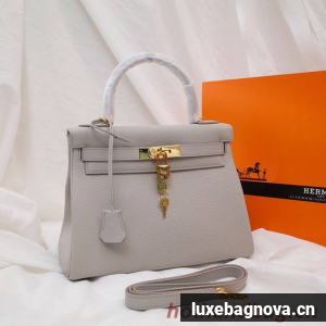 Hermes Kelly Shoulder Bag Original TOGO Leather KY3255 Pearl grey