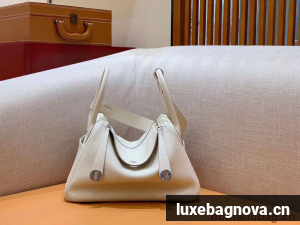 Hermes Lindy Original Togo Leather Bag OLD30 light grey