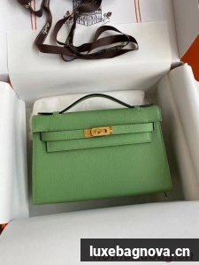 Hermes Original Epsom Leather KEL2278 green&gold-Tone Metal