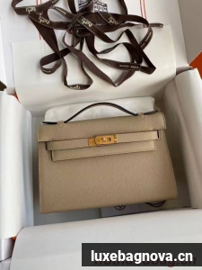 Hermes Original Epsom Leather KEL2278 grey&gold-Tone Metal