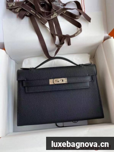Hermes Original Epsom Leather KEL2278 black&Silver-Tone Metal