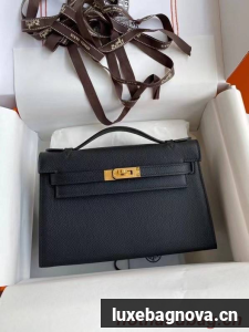Hermes Original Epsom Leather KEL2278 black&gold-Tone Metal
