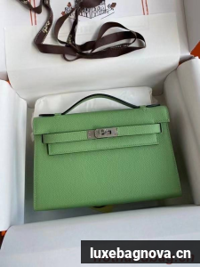 Hermes Original Epsom Leather KEL2278 green&Silver-Tone Metal