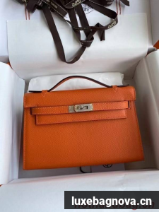 Hermes Original Epsom Leather KEL2278 orange&Silver-Tone Metal